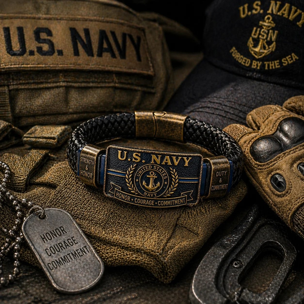 🚢U.S. NAVY “Honor • Courage • Commitment” Bracelet