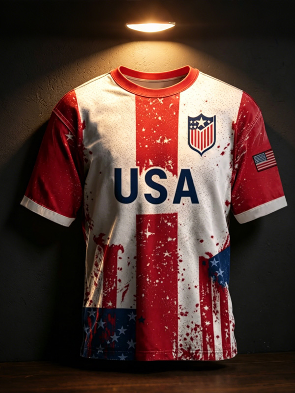Men's Retro USA Flag Independence Day Print T-Shirt