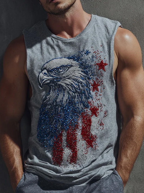 Men's Eagle Stars Stripes Print Casual Tank Top