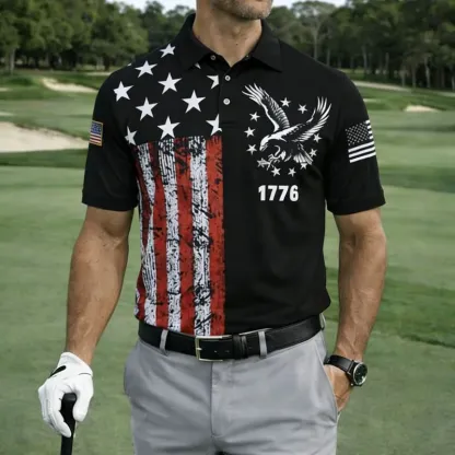 Men's USA Flag Patriotic Golf Polo Shirt | Moisture Wicking American Flag Performance Golf Apparel