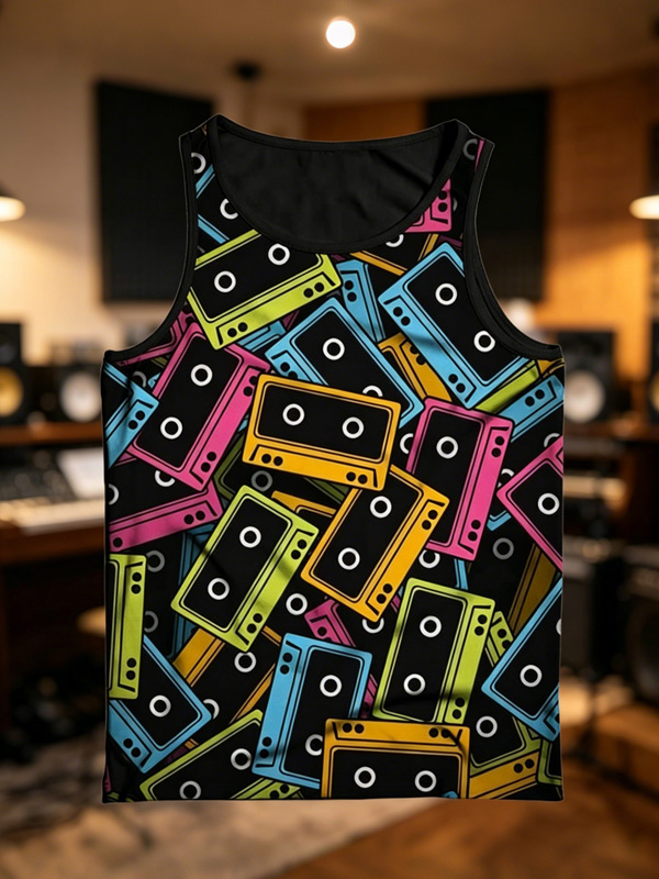 Men's Colorful Cassettes Print Casual Tank Top