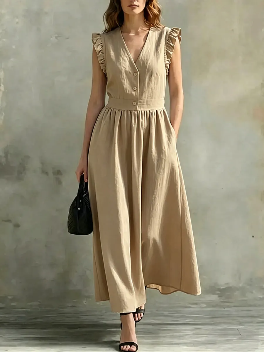Women's Ruffle Sleeves V-neck Dress
