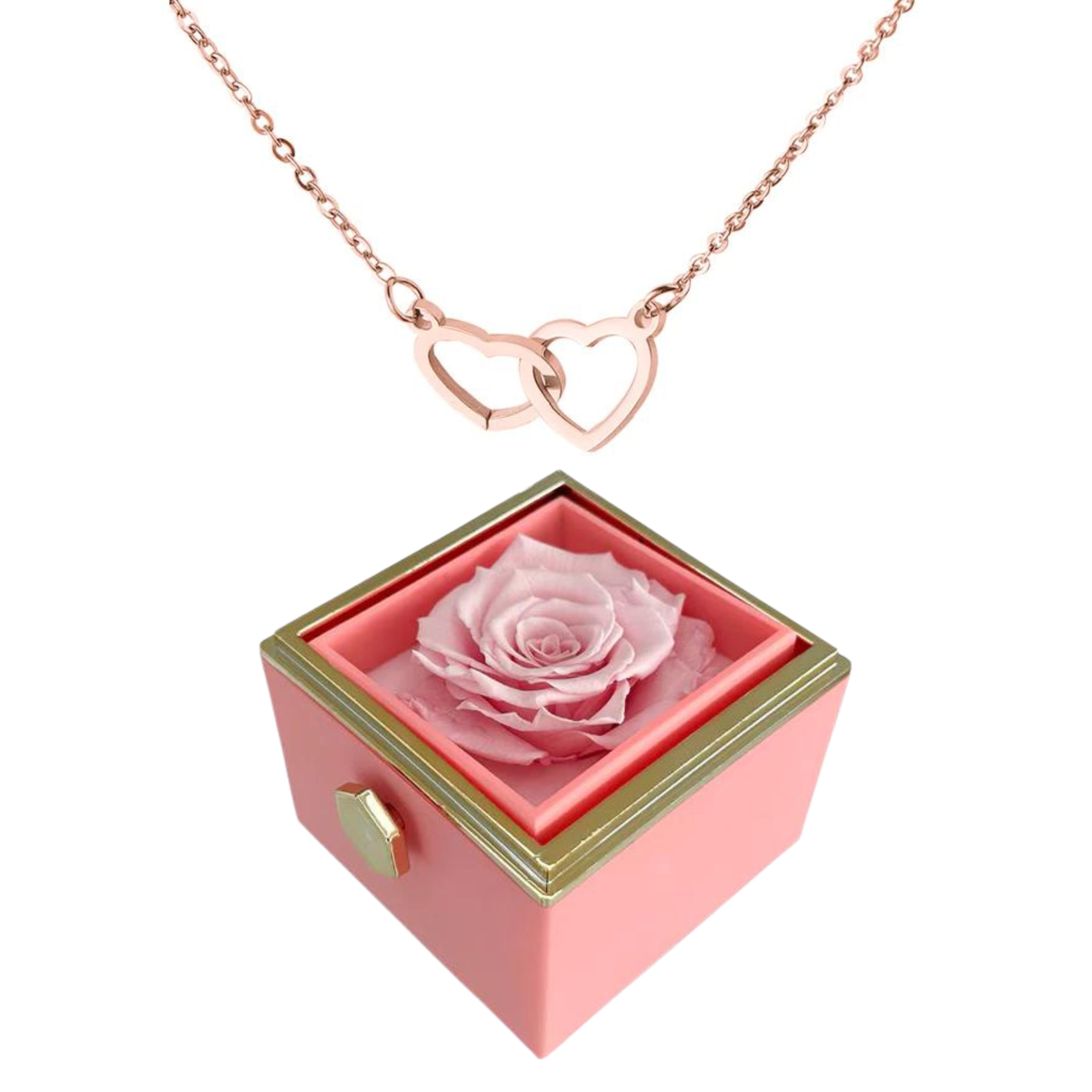 Pheromania ETERNALLY PRESERVED ROTATING ROSE BOX - W/ ENGRAVED HEART NECKLACE