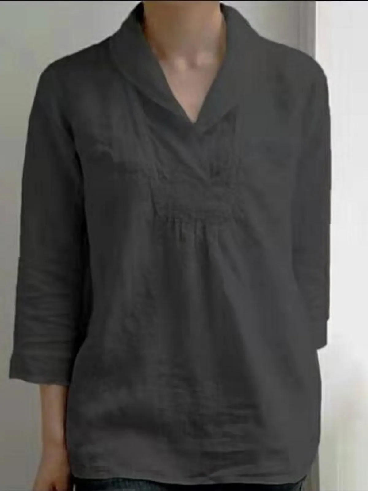 Women's Casual Cotton Linen V-Neck Top