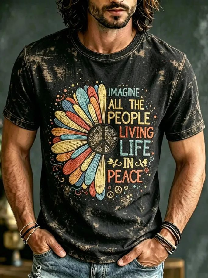 Men's Peace Daisy Imagine All The People Print T-Shirt