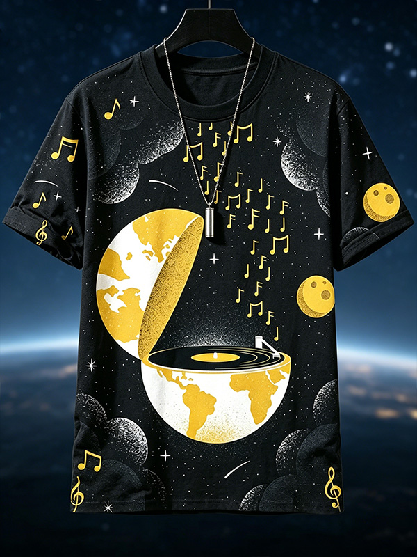 Men's Galaxy Of Vinyl Music Print T-Shirt