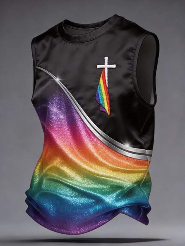 Men's Cross Rainbow Art Print Tank Top
