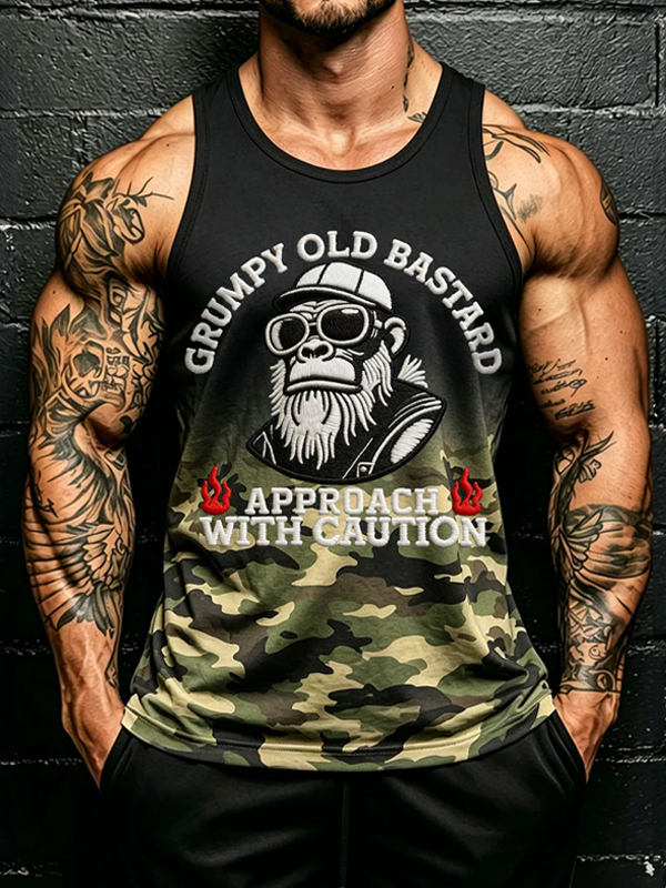 Men's Grumpy Old Bastard Ape Camo Art Print Tank Top