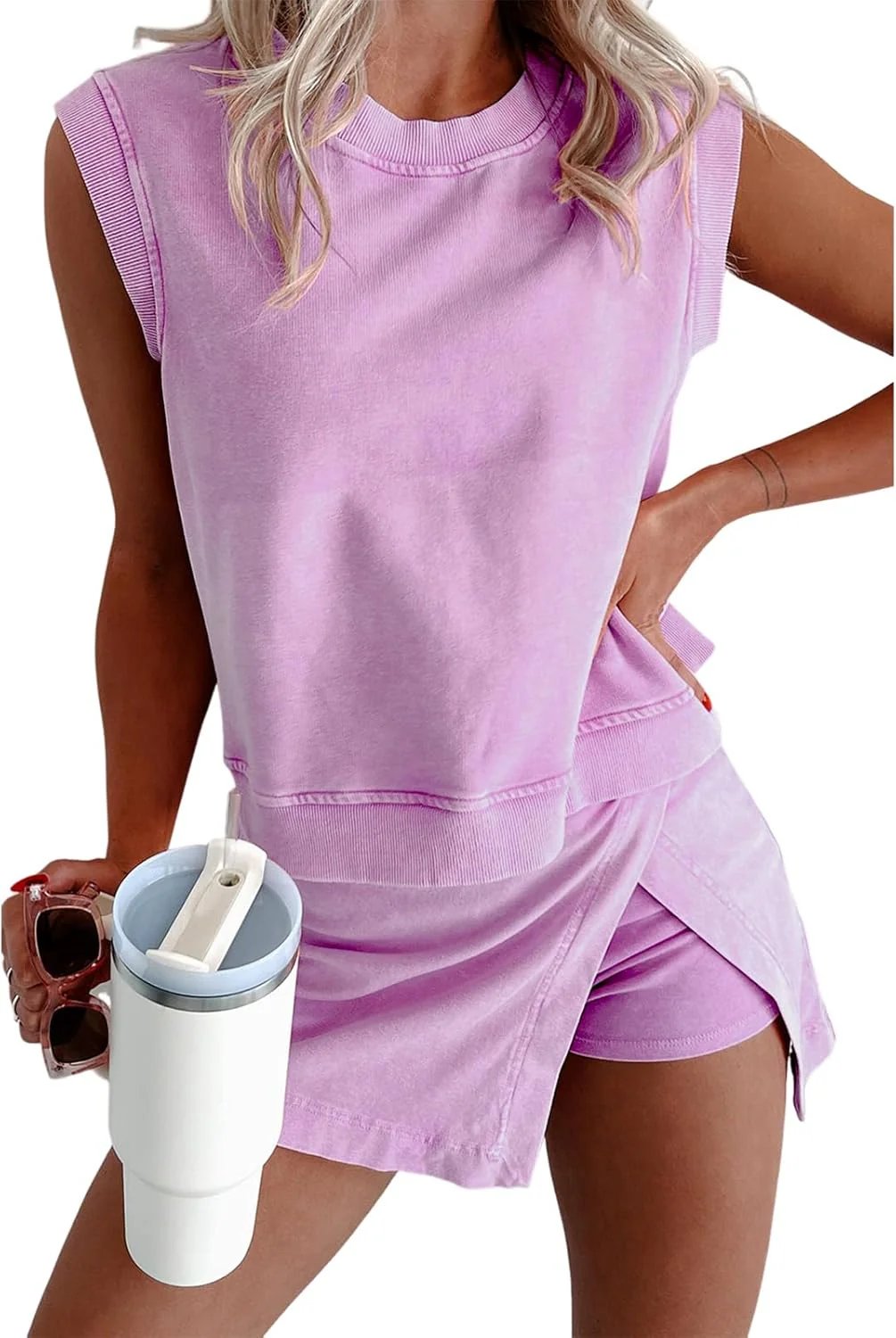 🔥Last Day 60% OFF - 🔥Women's Mineral Wash Tank Top and Slit Skirt Set