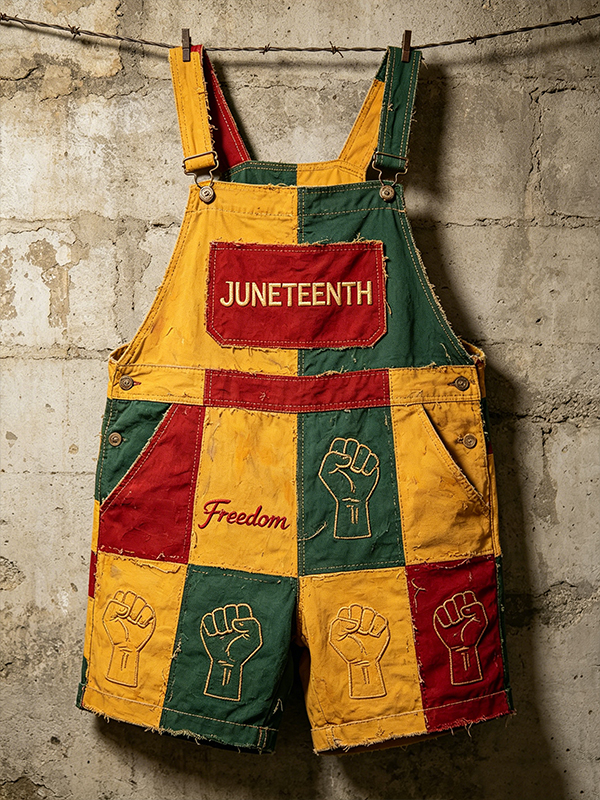 Men's Juneteenth Freedom Fist Graphic Print Shorts Overalls
