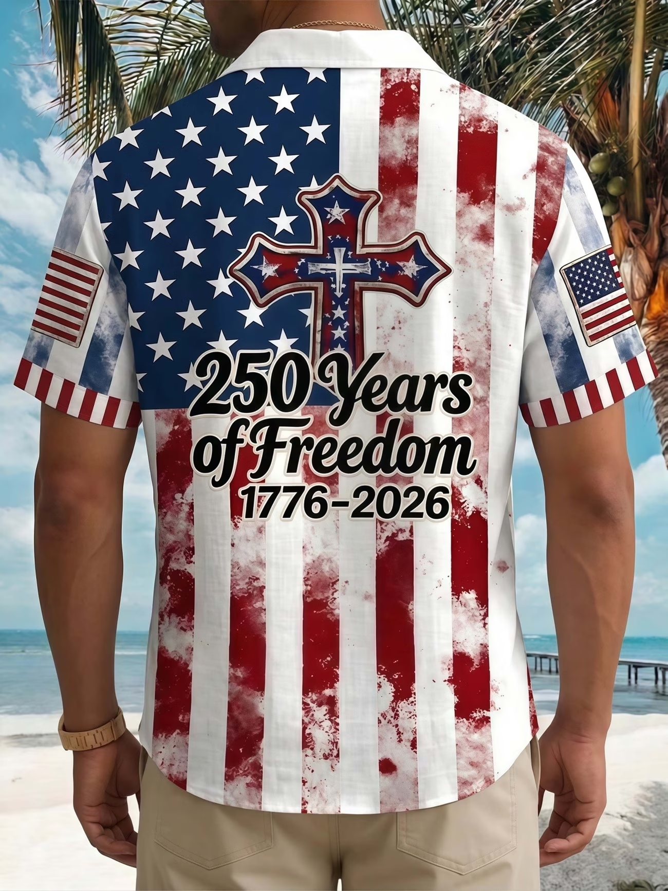 [Copy][Copy][Copy][Copy]Men's Eagle US Flag America's 250th Anniversary Button Up Shirt Short Sleeve Patriotic Collared