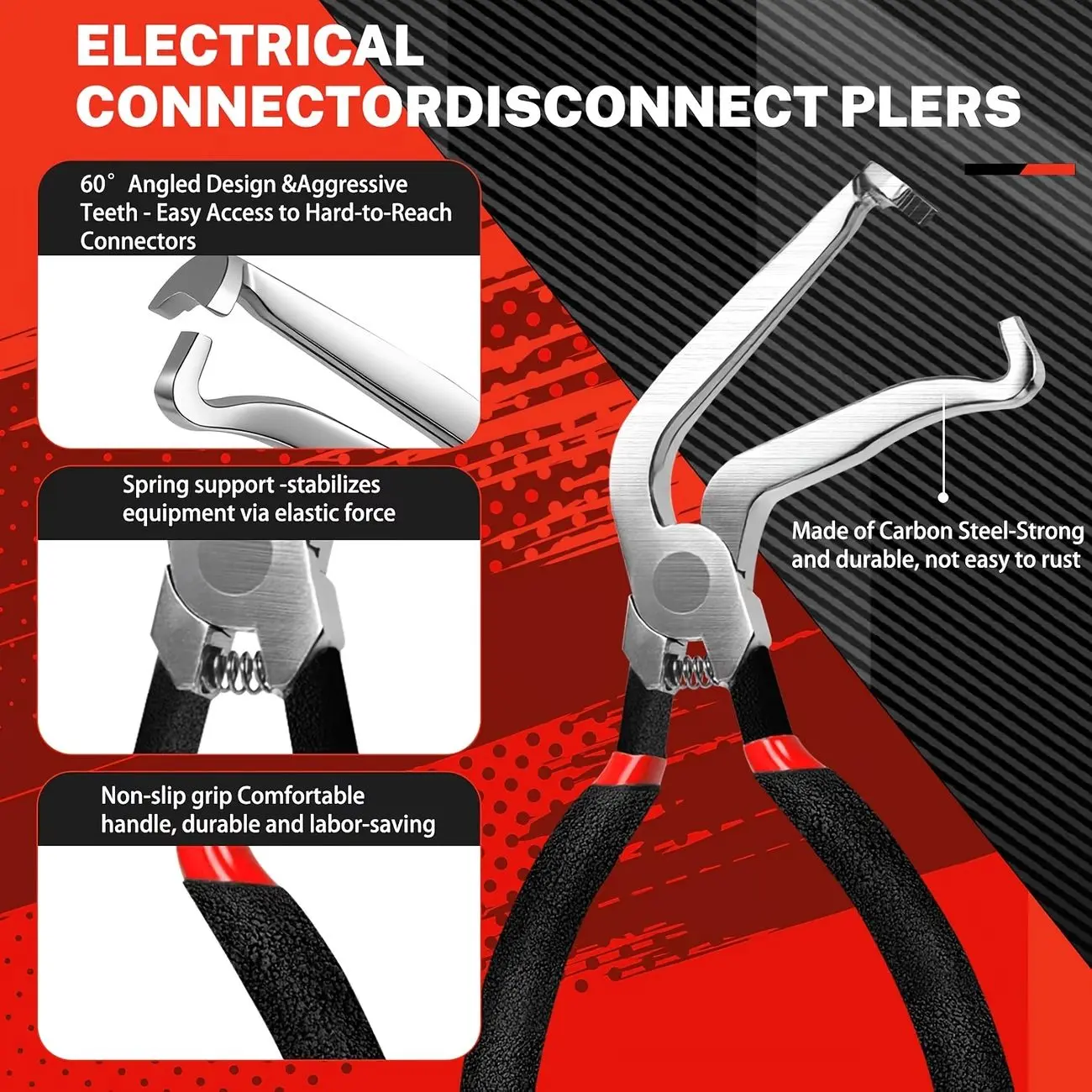 5-piece automotive electrical disconnect tool set — high carbon steel 60° connector separator, hose clamp pliers, hose removal tools, terminal removal tools, includes portable storage bag, Father’s Day gift
