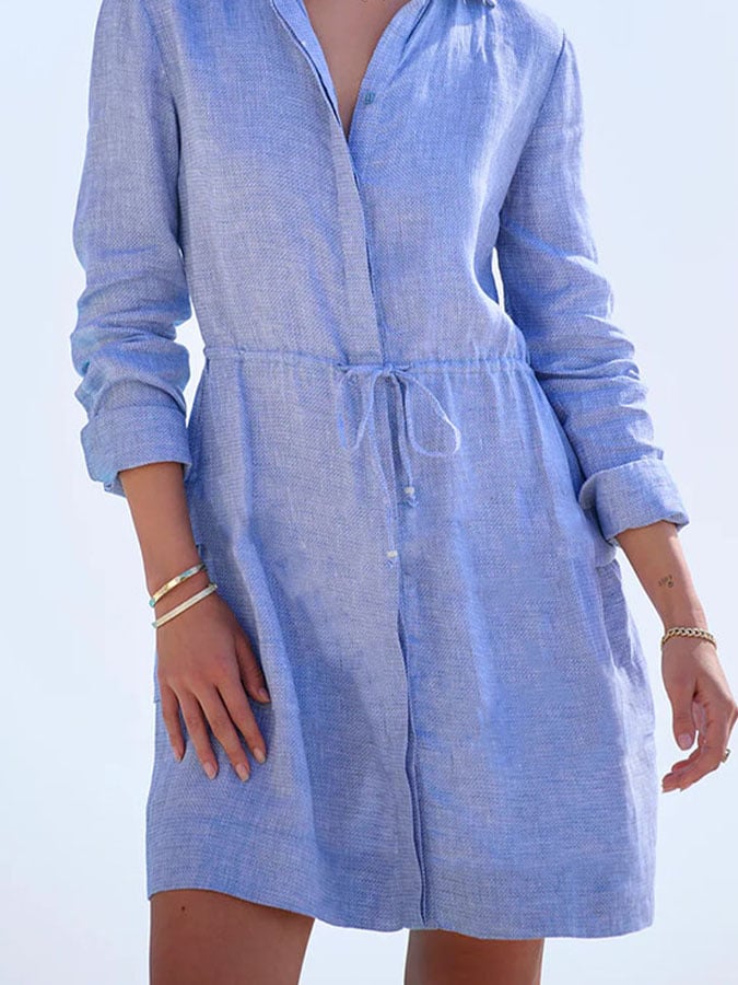 Women's Casual Solid Color Lapel Short Sleeve Button Dress