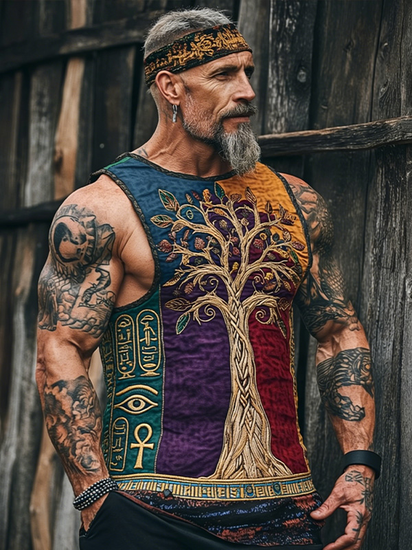 Men's Egyptian Hieroglyphs Tree Of Life Art Print Tank Top