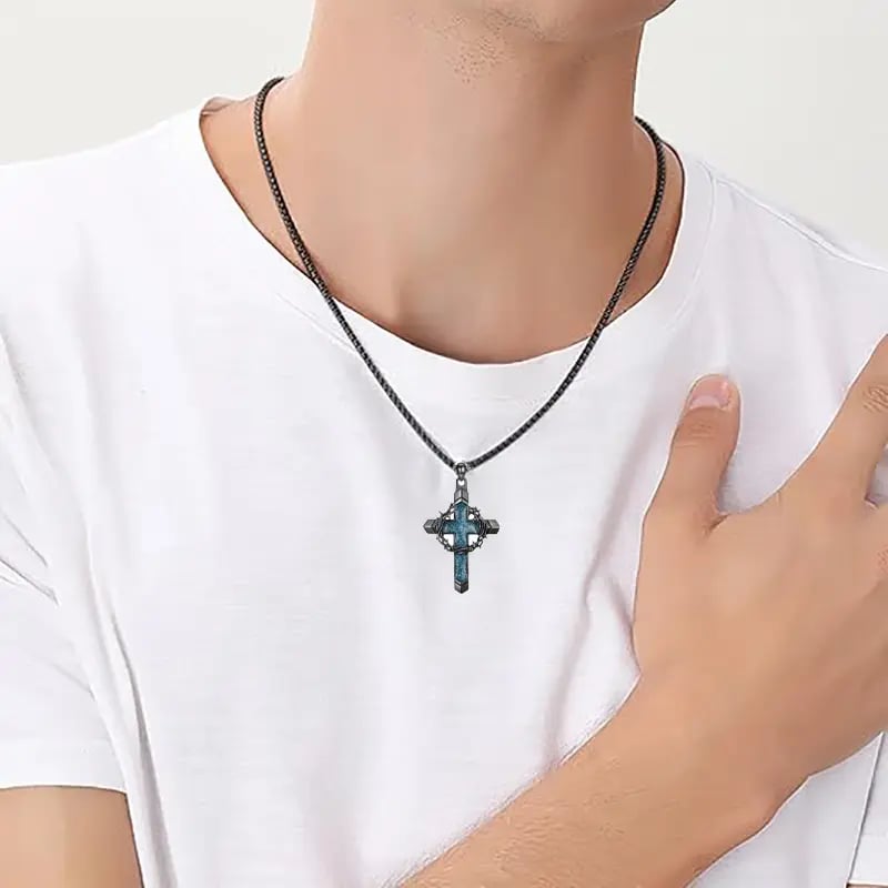 🔥Hot Sale 49% off🌟✝️ Wreath and Cross Turquoise Cross Pendant Necklace
