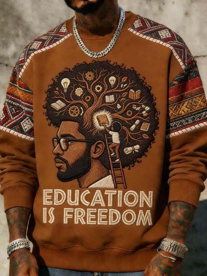 Men's Education Is Freedom Ethnic Print Casual Sweatshirt