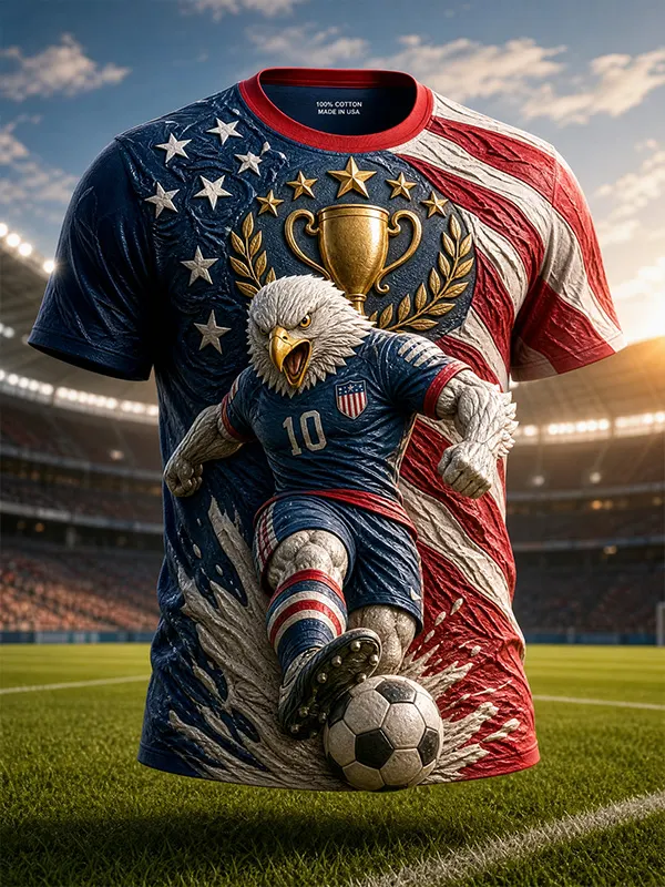 Men's USA Patriotic Soccer Bald Eagle Player Art Print T-Shirt