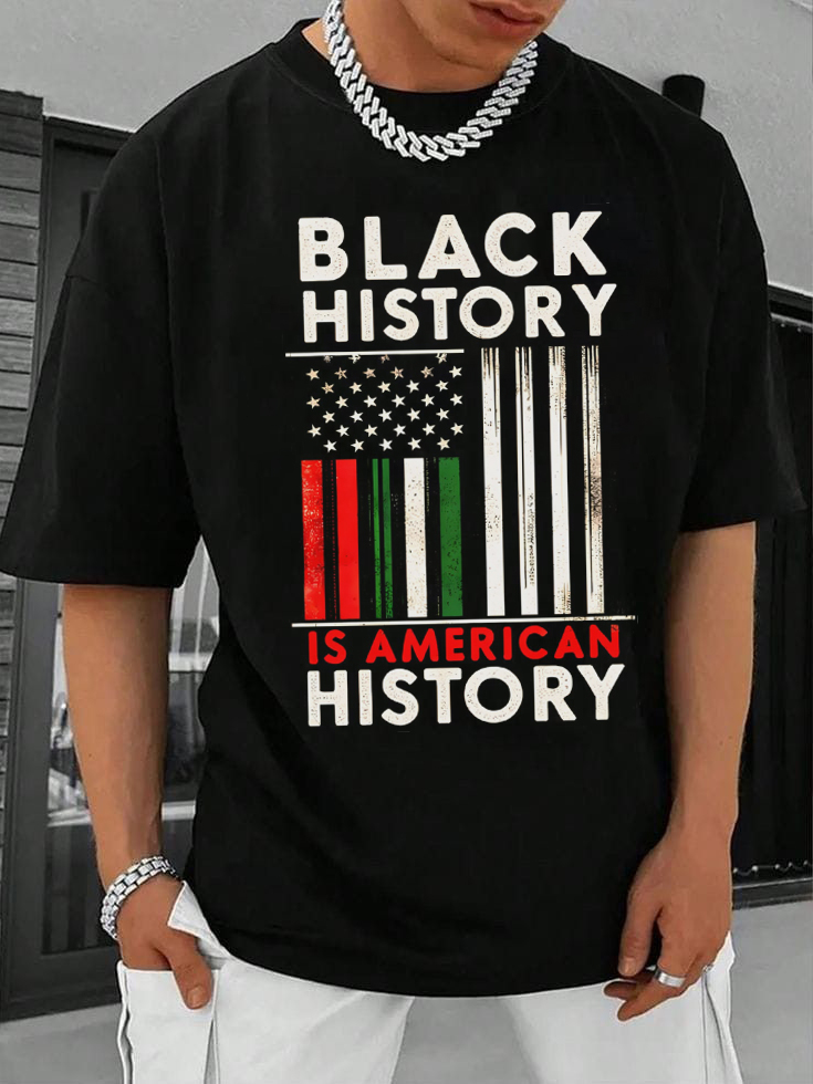 Men's Black History is American History Print Cotton Casual T-Shirt