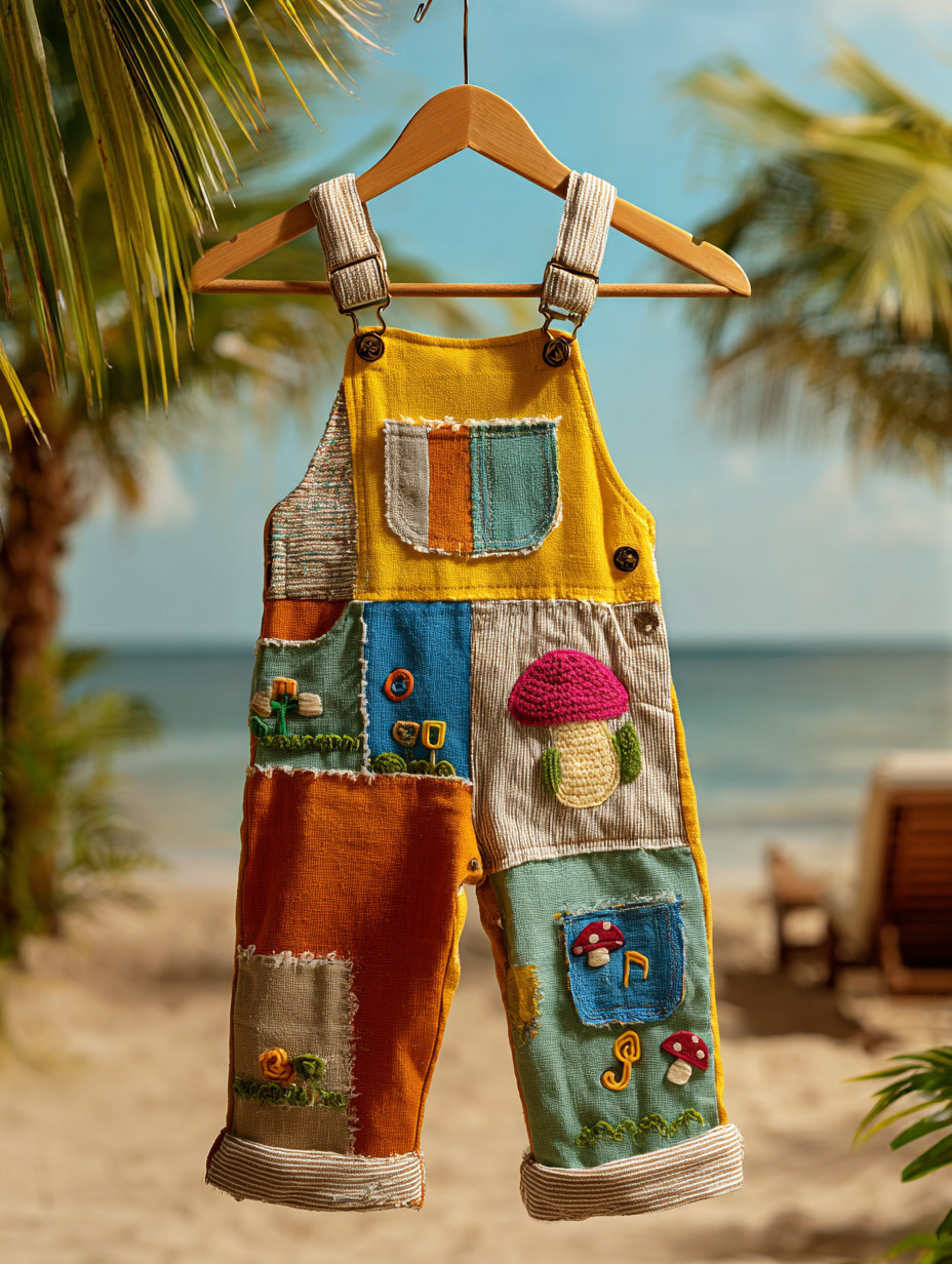 Men's Goblin And Mushroom Patchwork Art Print Shorts Overalls