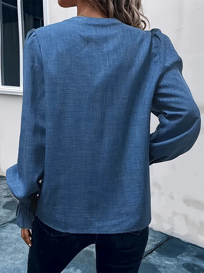 Women's Solid Color Long Sleeve Notch Neck Shirt
