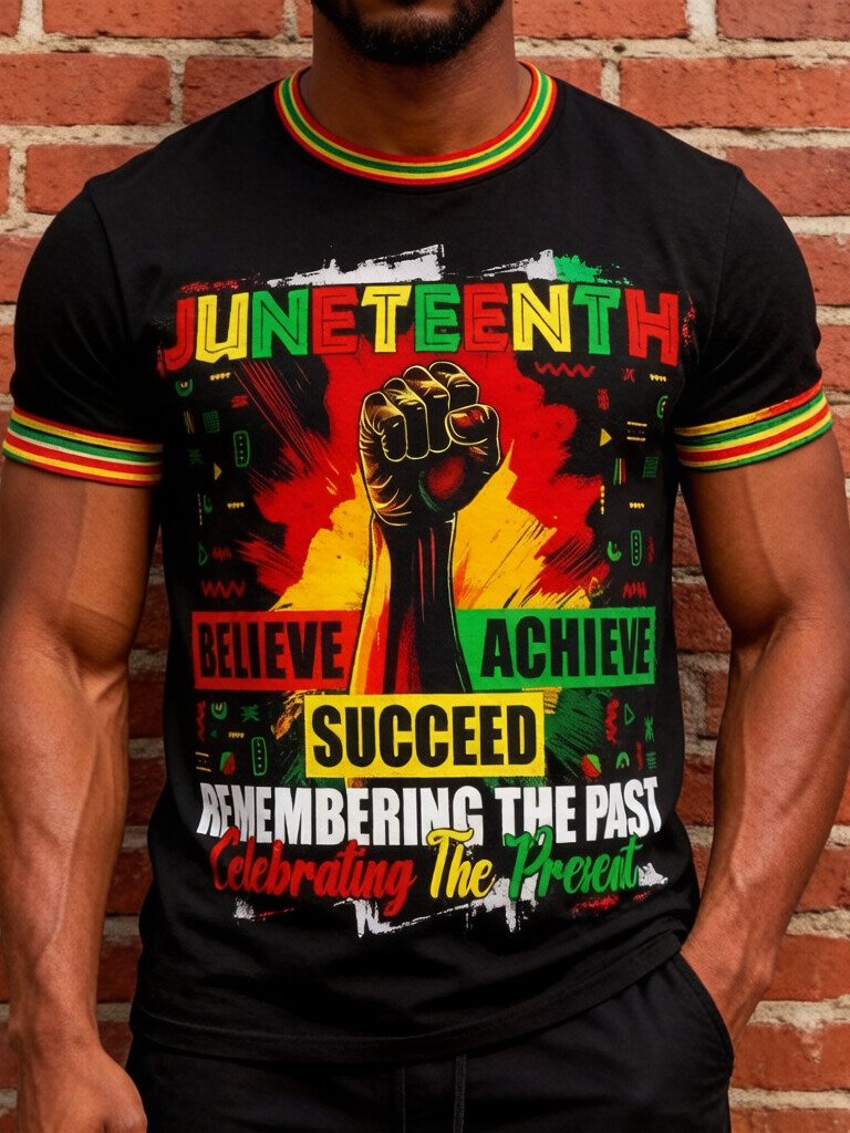 Men's Juneteenth Believe Achieve Succeed Rasta Trim Art Print T-Shirt