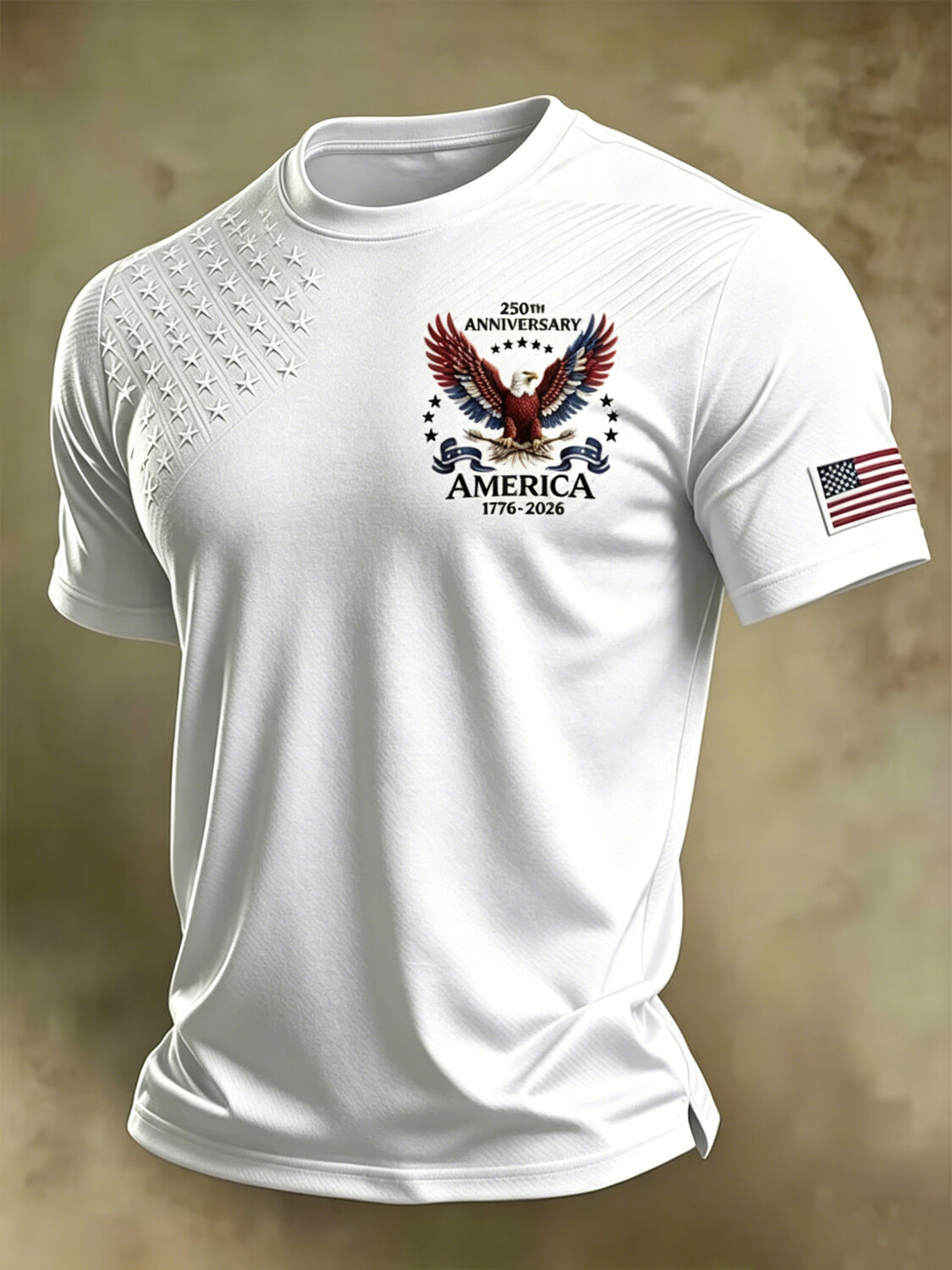 Men's USA Bald Eagle 250th Anniversary Embossed Star Flag Print T-Shirt