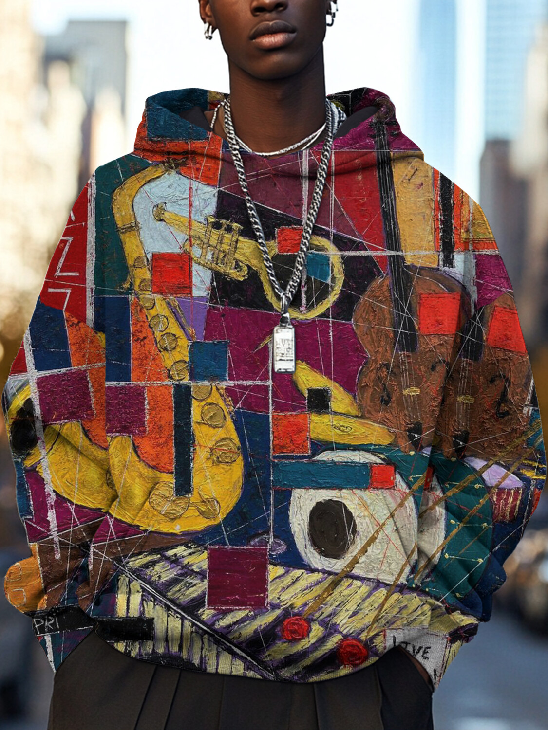 Men's Jazz Abstract Oil Painting Art Print Casual Hoodie