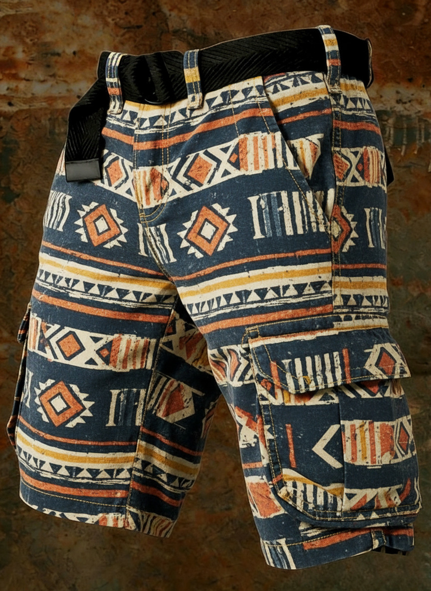 Men's Western Style Geometric Patchwork Print Casual Shorts