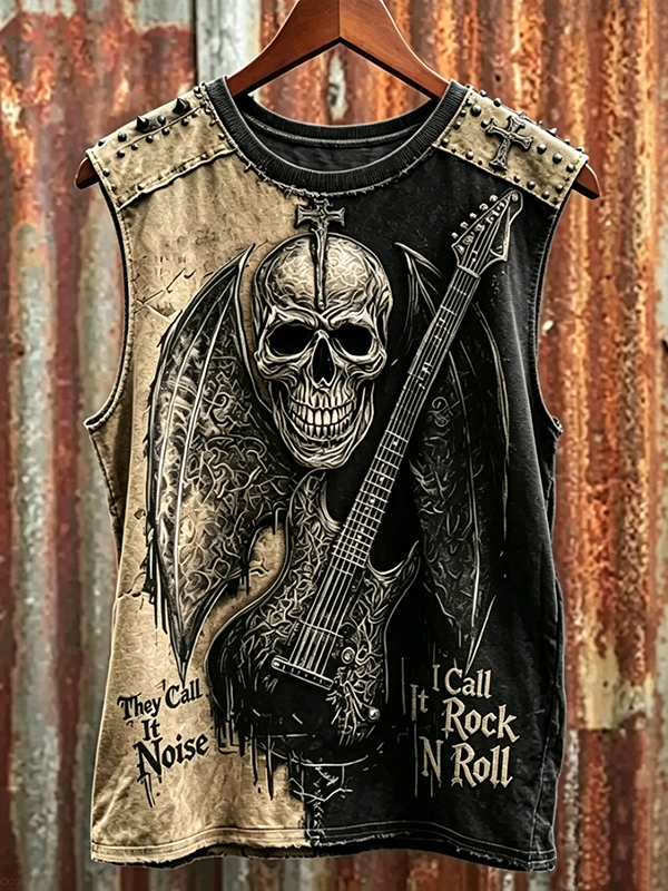 Men's Gothic Skull Guitar Art Print Tank Top