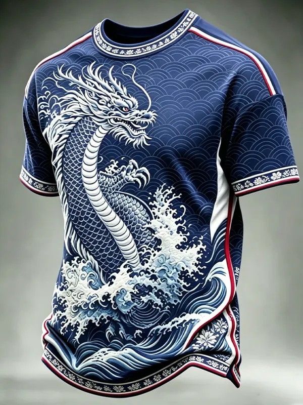 Men's Dragon Wave Japanese Art Print T-Shirt