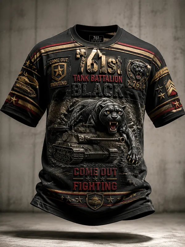 Men's 761st Tank Battalion Black Panther Print T-Shirt