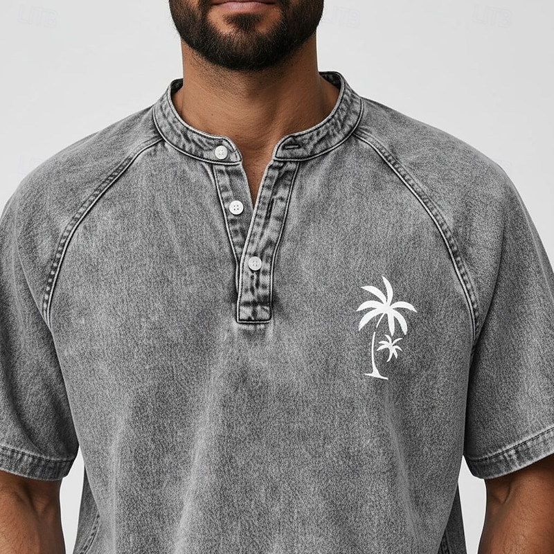 SoftFade Men's Coconut Tree T-Shirt - Acid Wash Vintage Tee