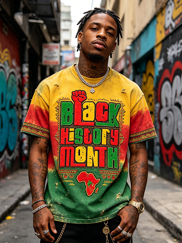 Men's Black History Month Ethnic Tie-Dye Print T-Shirt