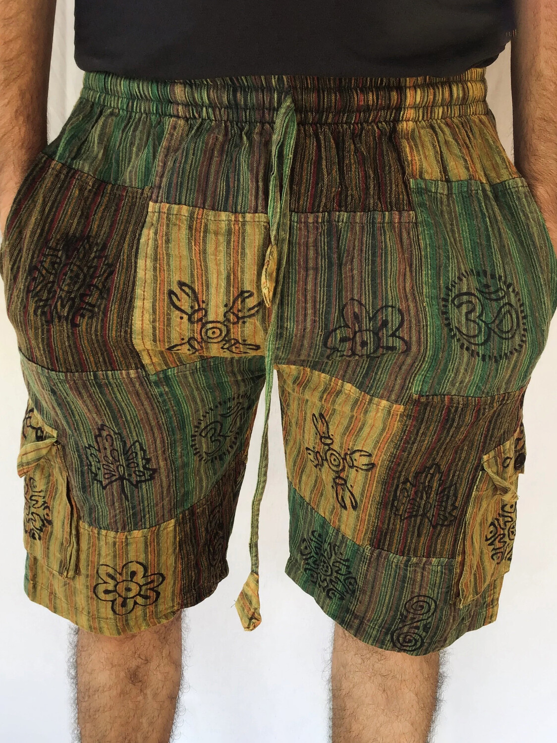 Men's Hippie Om Floral Patchwork Print Drawstring Waist Summer Beach Festival Shorts
