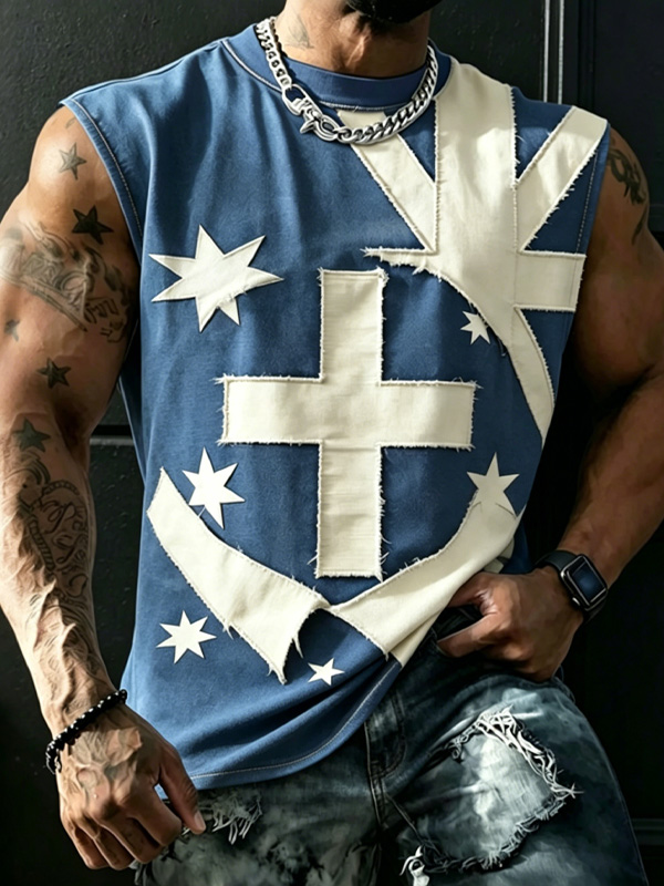 Men's Australian Flag Patchwork Print Tank Top