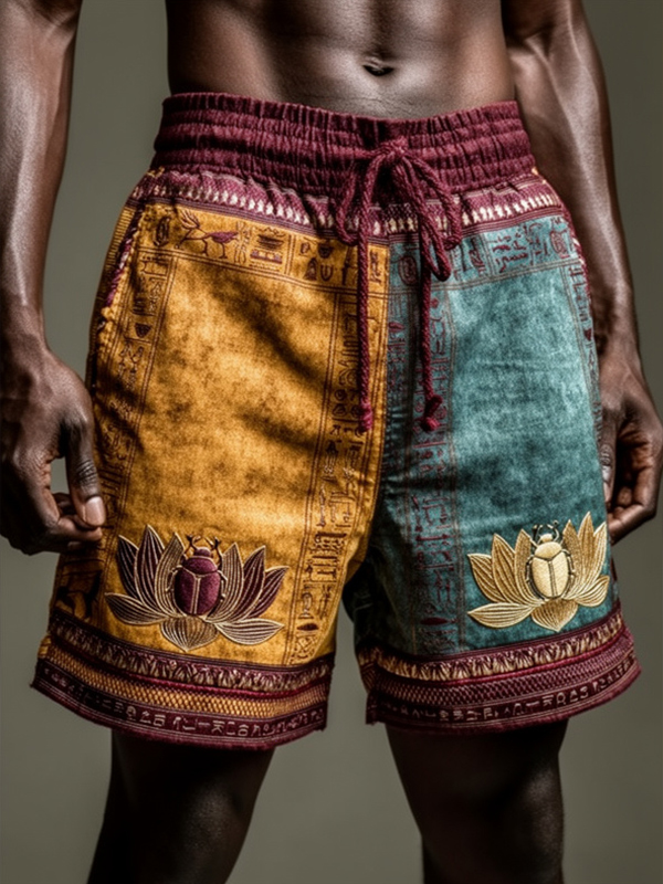 Men's Lotus And Scarab Ancient Egyptian Art Print Casual Shorts