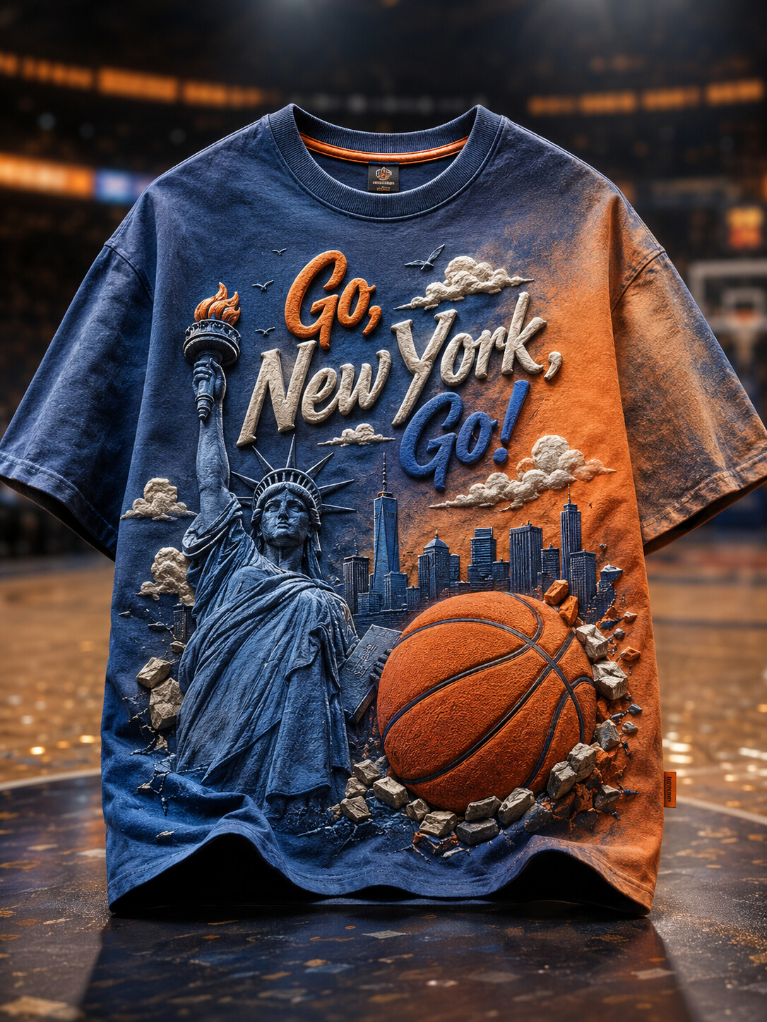 Men's Basketball New York Go New York Go Orange And Blue Print T-Shirt