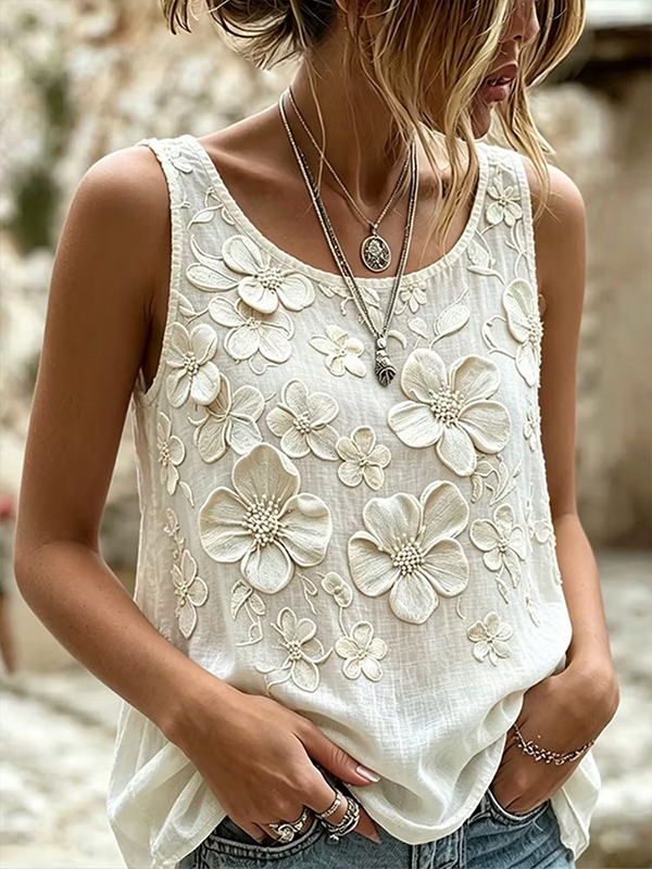 Women's Boho 3D Flower Art Print Casual Tank Top