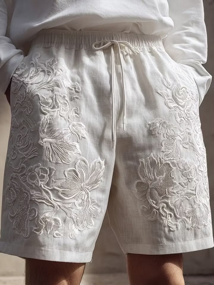 Men's Elegant Flowers Art Print Casual Shorts
