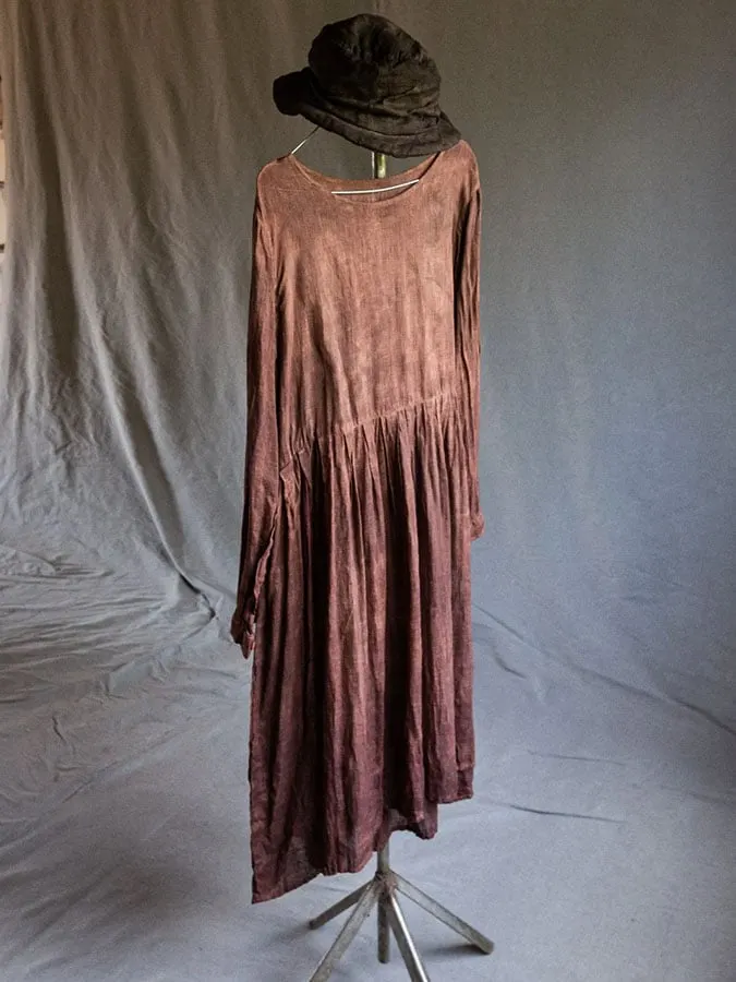 Women'S Casual Vintage Natural Cotton And Linen Dress