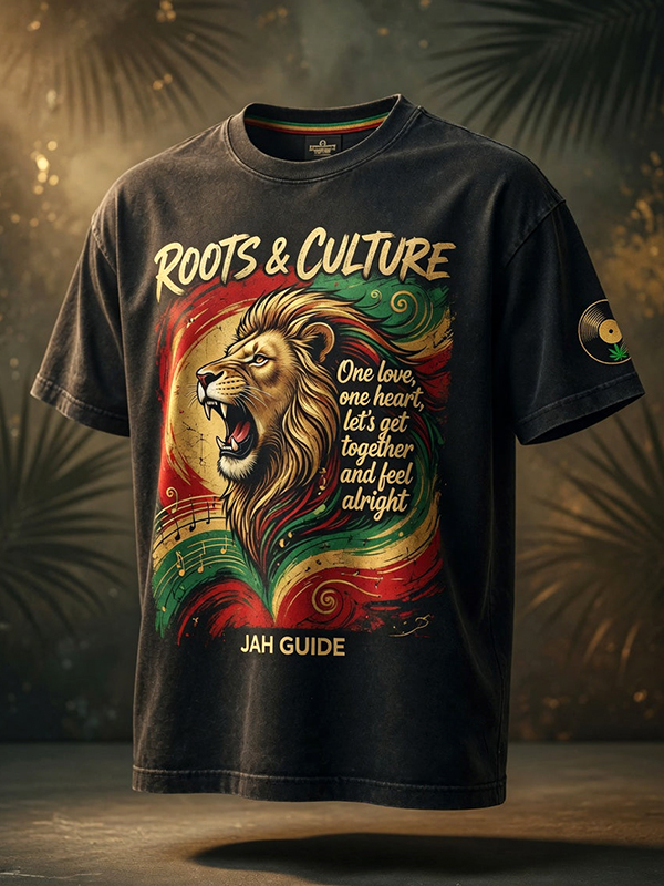 Men's Roots And Culture African Lion Art Print T-Shirt