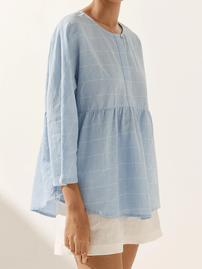 Ladies Plaid Casual Loose Long Sleeve Top