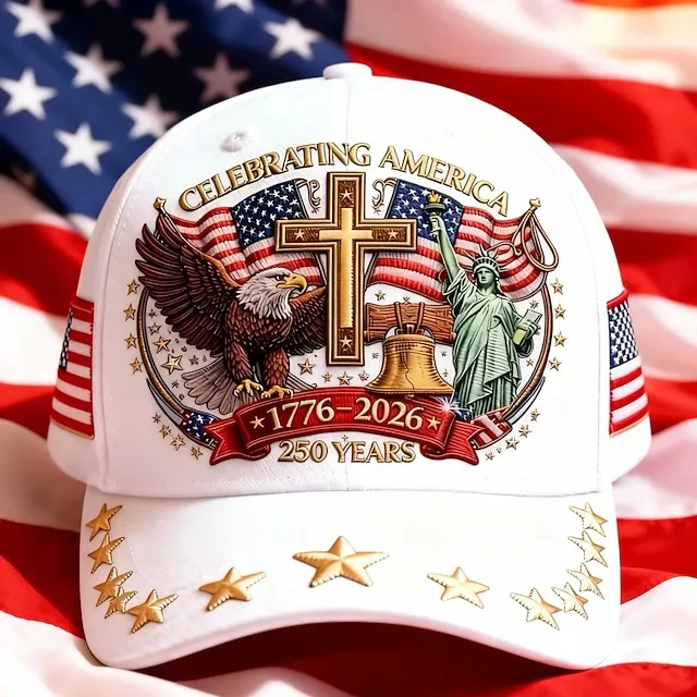 Men's USA 250th Anniversary Patriotic Cap | Embroidered Eagle, Cross & Liberty Statue Baseball Hat
