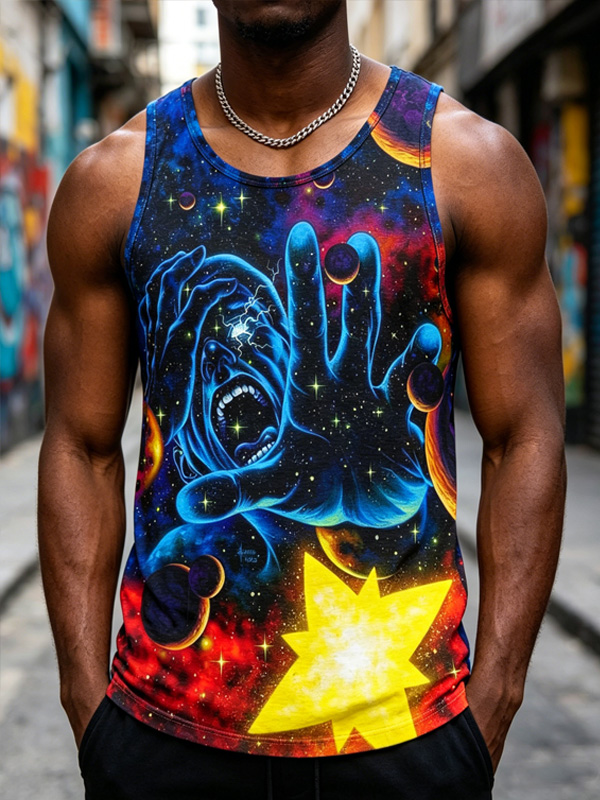 Men's Planets Abstract Art Print Casual Tank Top