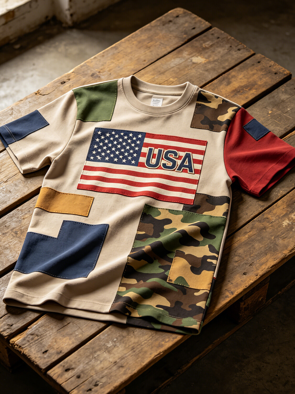 Men's USA Flag Camo Patchwork Print Casual T-Shirt