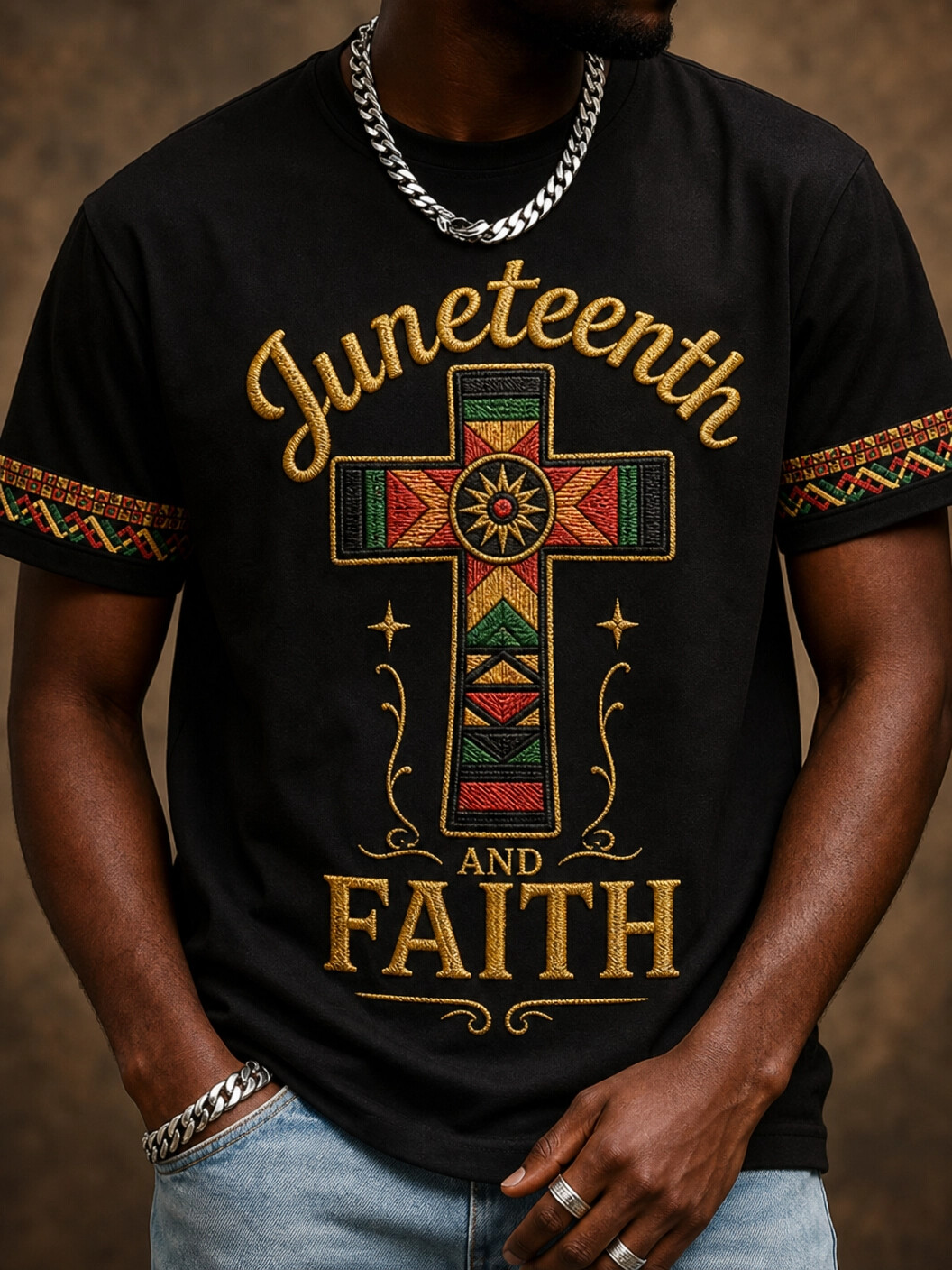Men's Juneteenth and Faith Cross Graphic Print Casual T-Shirt