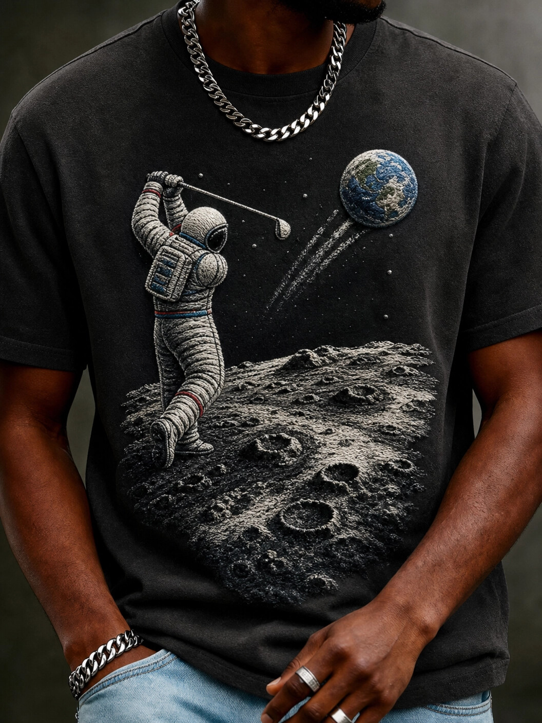 Men's Fun Astronaut Golf On Earth Print T-Shirt