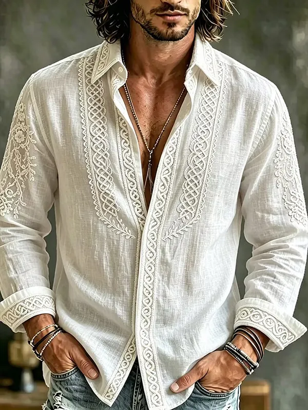 Men's Bohemian Celtic Knot Print Long Sleeve Shirt
