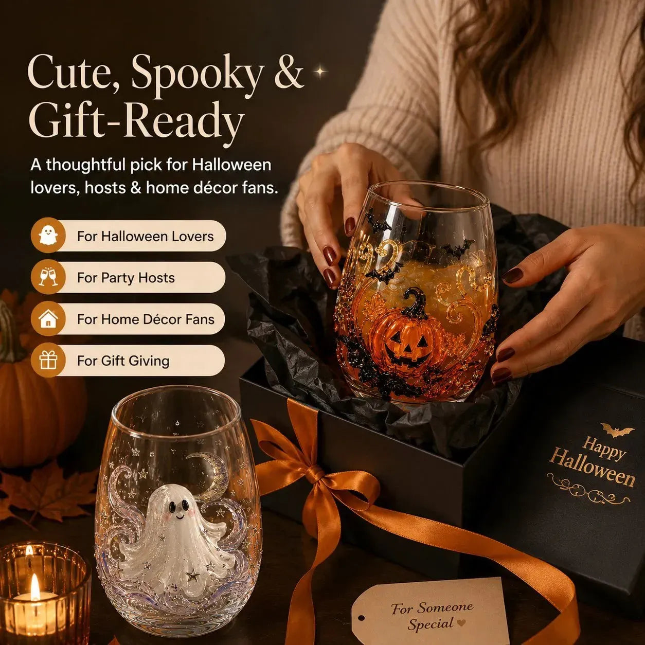 🔥 LAST DAY-60% OFF | 🎃 8-Piece 3D Sculpted Halloween Glass Set - Perfect for parties and cozy autumn bars