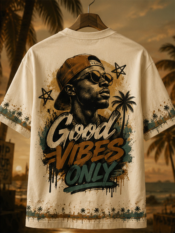 Men's Goog Vibes Only Hip-Hop Splash Ink Art Print Casual T-Shirt